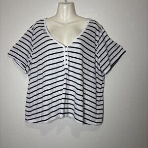 Old Navy Women's Linen Blend, Stripe, Nautical, Henley Shirt. Size 2X~NWT